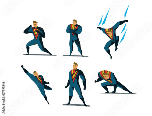 Vector illustration set of Superhero actions, different poses.