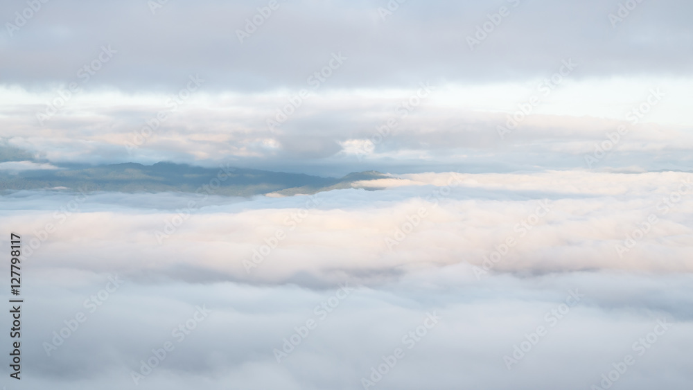 Landscape of moving mist in the mountain and hill . View point of mountain at Doi-Montngo, Chiang Mai –Thailand