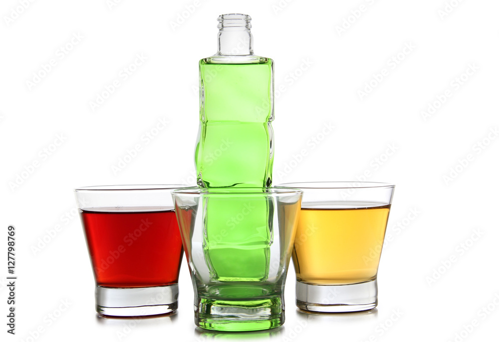 Glass jars with colorful cocktails on a white background Glass jars with colorful cocktails on a white background