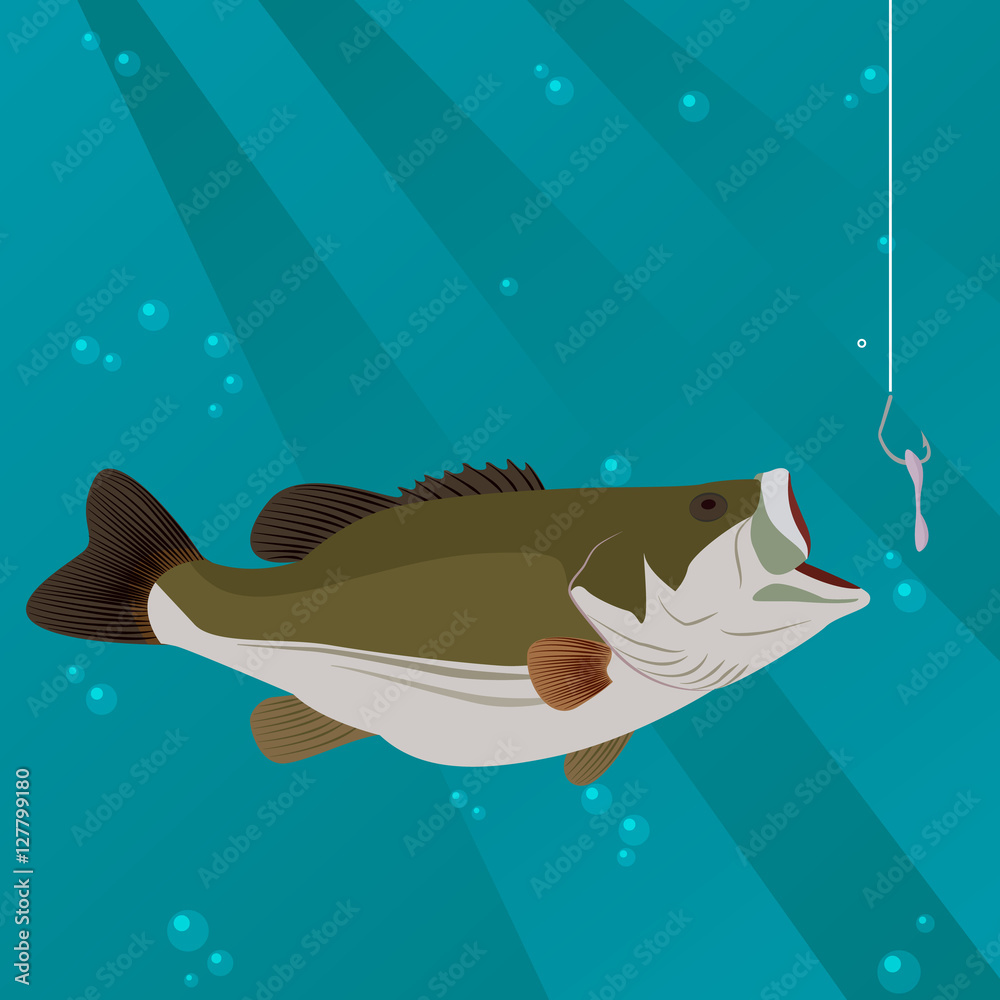 Fishing concept, fish taking a bait on the fishing hook Stock Vector