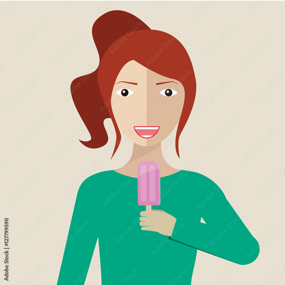 Illustration of a beautiful young woman enjoying flavored ice cream. Illustration of a beautiful young woman enjoying flavored ice cream.