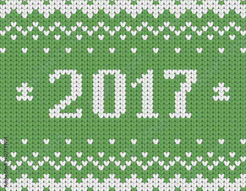 Knitted green Christmas and New Year pattern, New Year greeting card