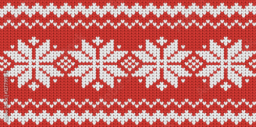 Knitted red seamless  scandinavian Christmas pattern with snowflakes