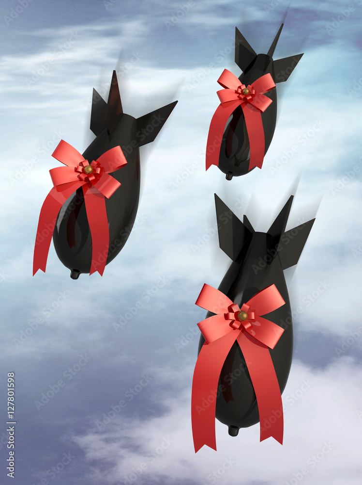 three gift aerobomb on a sky cloudy background three gift aerobomb on a sky cloudy background