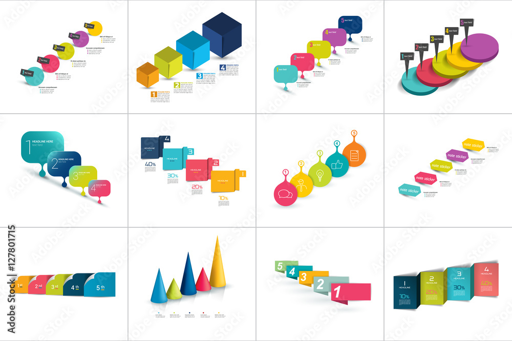 Mega set of various Step by step templates, timelines, Numbered charts. Infographic element.