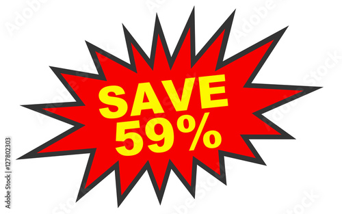 Discount 59 percent off. 3D illustration on white background.