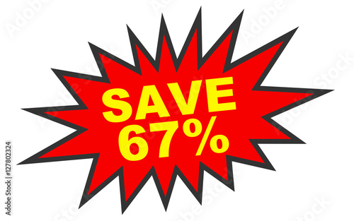 Discount 67 percent off. 3D illustration on white background.