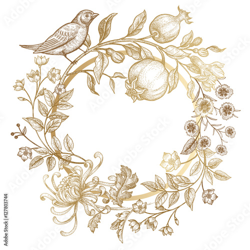 Luxury holiday card with flowers and birds.