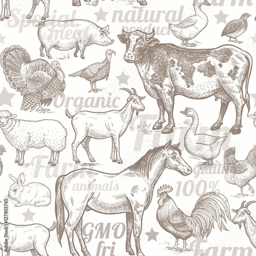 Seamless pattern with farm animals.