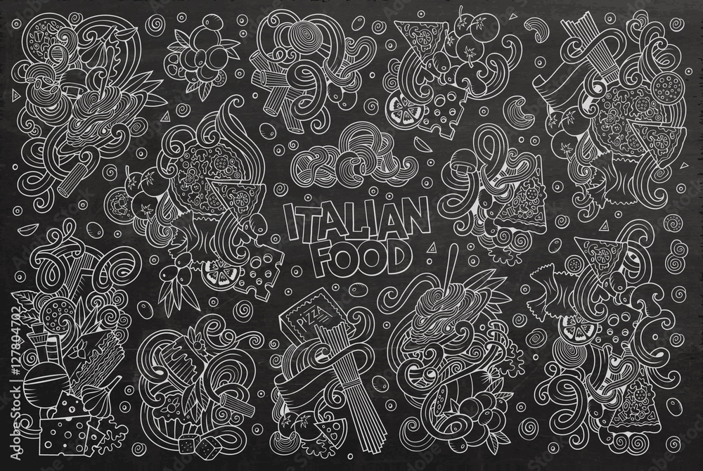 Chalkboard vector cartoon set of italian food objects Chalkboard vector cartoon set of italian food objects