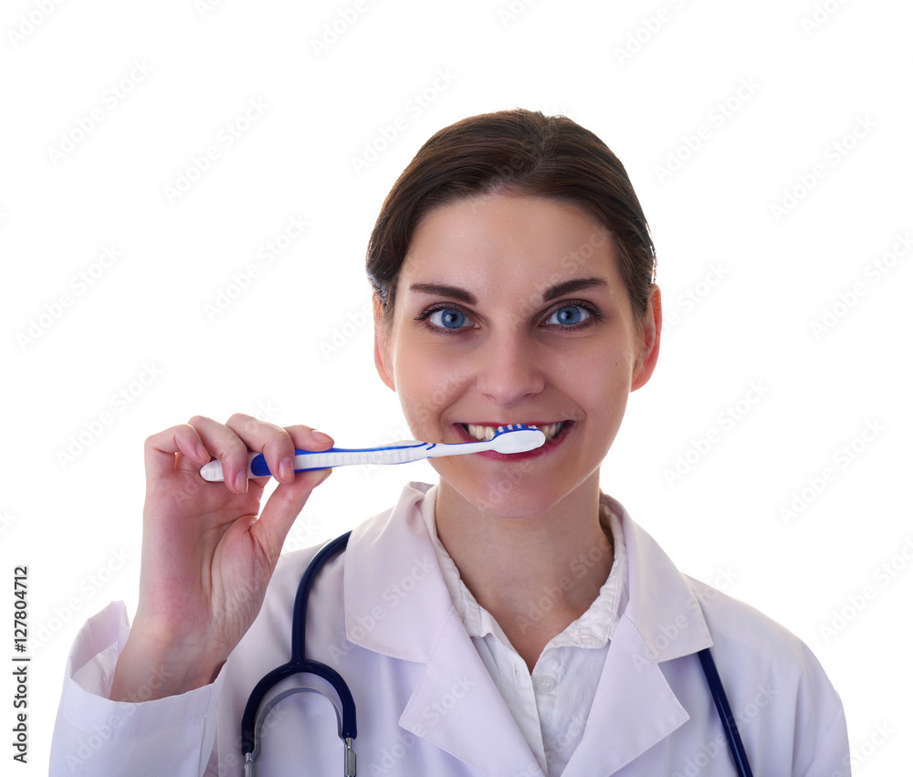 Female doctor assistant scientist in white coat over isolated background Female doctor assistant scientist in white coat over isolated background