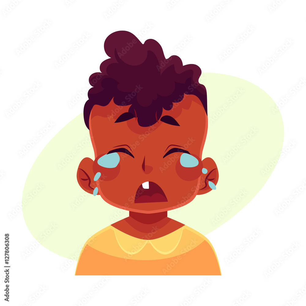 Little Boy Face Crying Facial Expression Cartoon Vector Illustrations Isolated On Yellow Background Black Male Kid Emoji Face Crying Shedding Tears Sad Heart Broken In Grief Stock Vector Adobe Stock