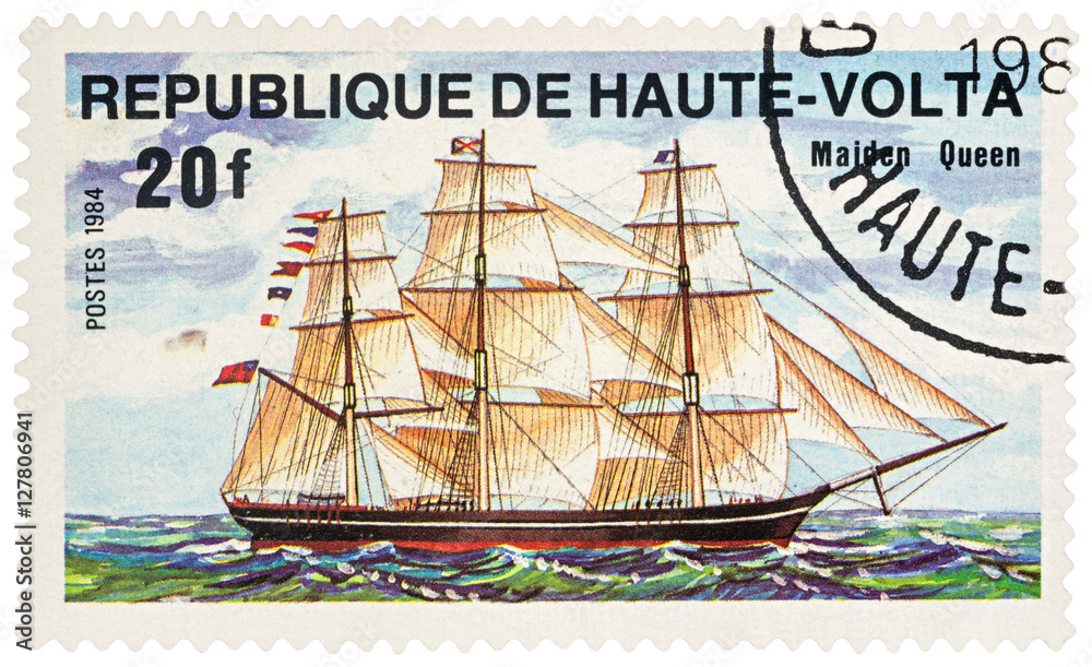 Sailing ship "Maiden Queen" on postage stamp Stock Photo Adobe Stock