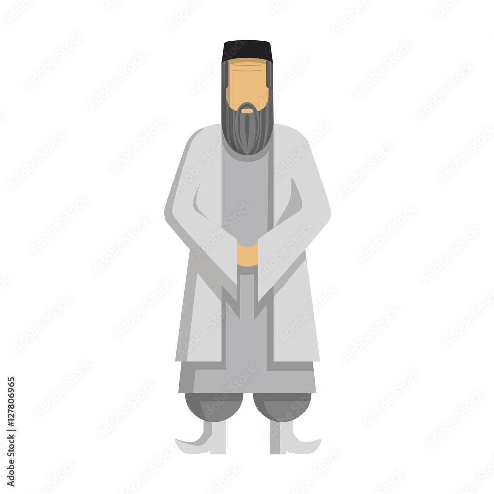 Isolated arabic mullah standing on white background. Concept of middle east and islamic religion . Isolated arabic mullah standing on white background. Concept of middle east and islamic religion .