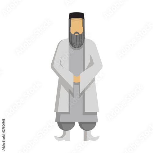 Isolated arabic mullah standing on white background. Concept of middle east and islamic religion .