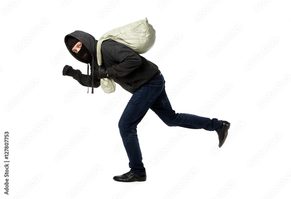 Thief in jacket with hood Thief in jacket with hood