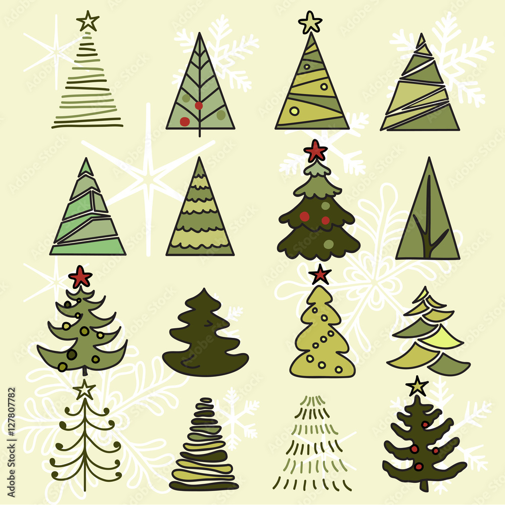 Obraz premium Trees drawn hand sketch. Christmas and New Year