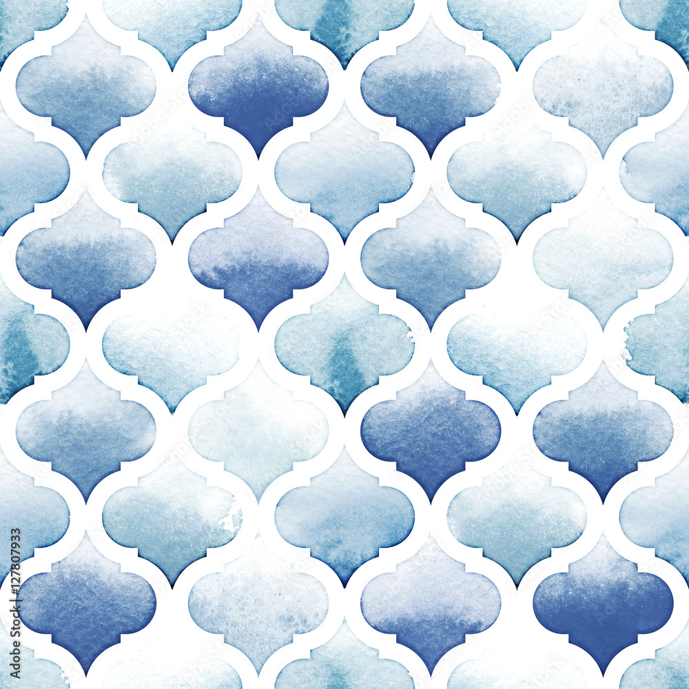 Fototapeta premium Dywan Tanger w kolorach niebieskim na białym tle.