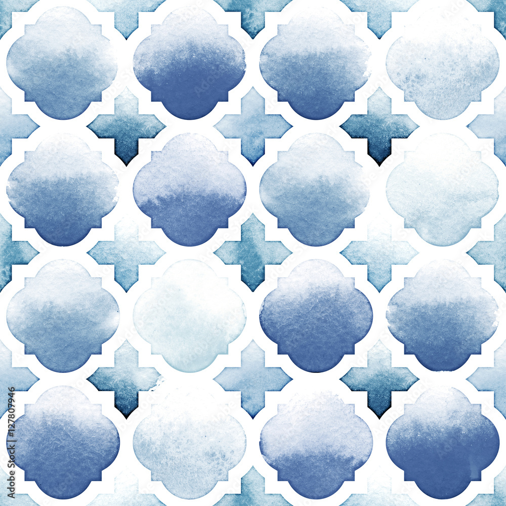 Fototapeta Morrocan ornament niebieskie kolory na białym tle 