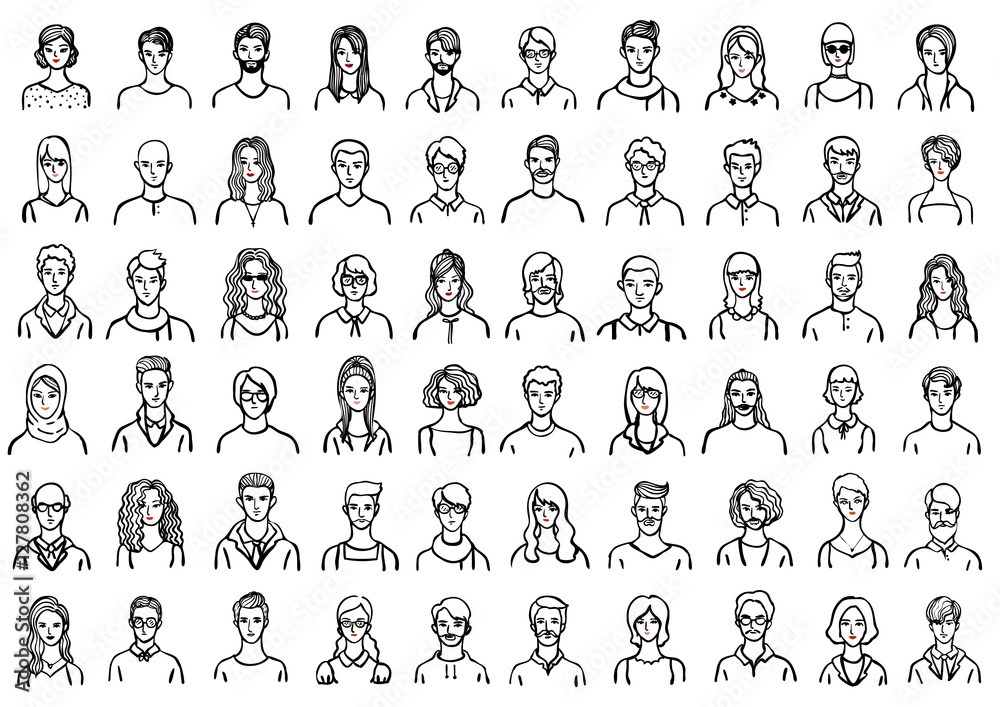 Obraz premium Sixty hand drawn avatars. People icon set.