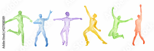 Watercolor dance set on white background. Dance poses. Healthy lifestyle, getting energy.