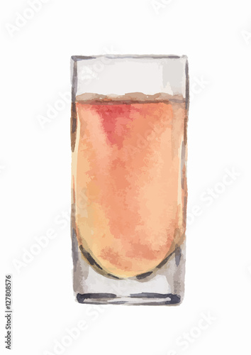 Watercolor alcohol glass with orange liquid on white background. Alcohol beverage. Drink for restaurant or pub. Juice or another nonalcoholic drink.