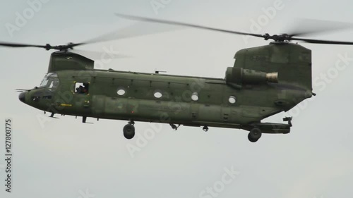 10958 Chinook CH-47 Helicopter fly by Apache background

