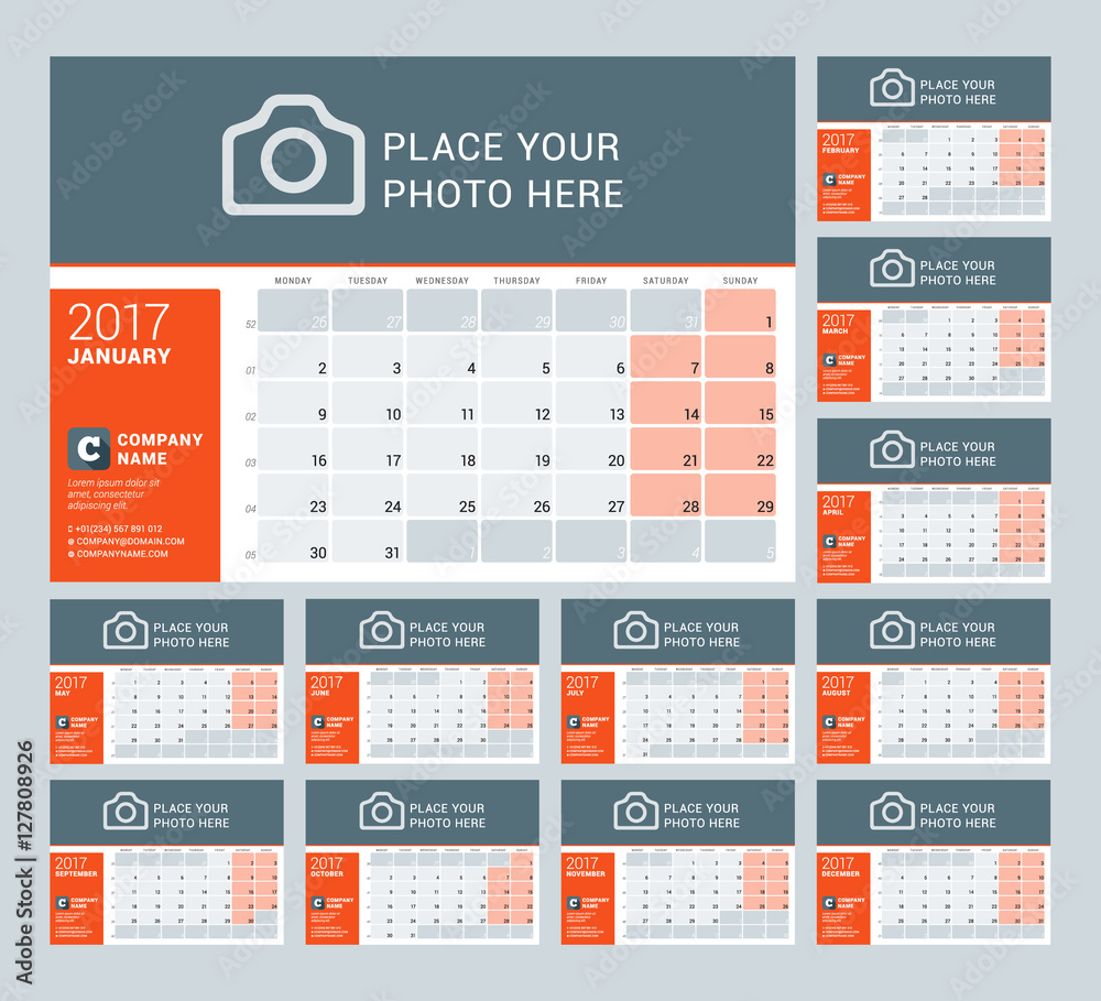 Calendar Template for 2017 Year. Vector Illustration. Week Starts on Monday Calendar Template for 2017 Year. Vector Illustration. Week Starts on Monday