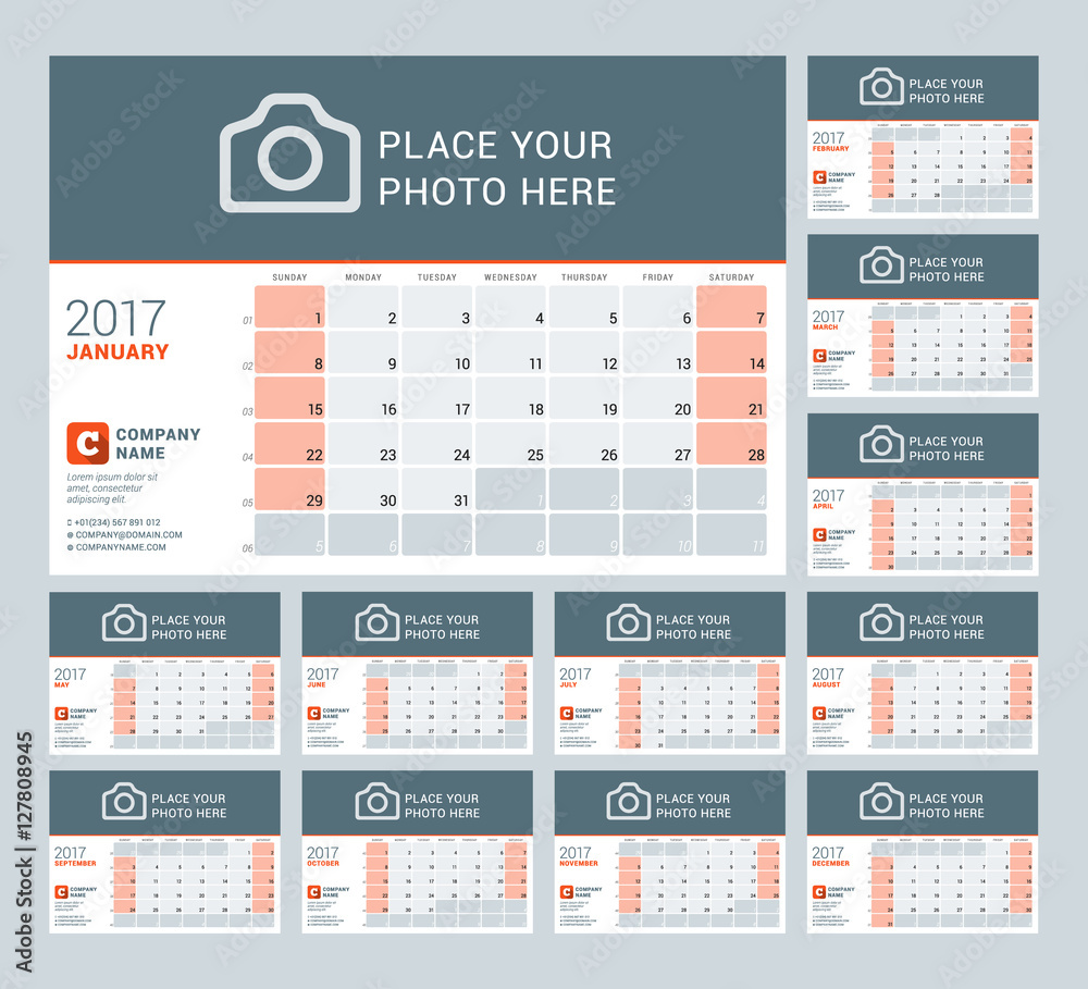 Calendar Template for 2017 Year. Vector Illustration. Week Starts on Sunday Calendar Template for 2017 Year. Vector Illustration. Week Starts on Sunday