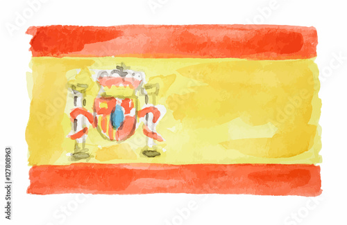 Watercolor isolated flag of Spain on white background.