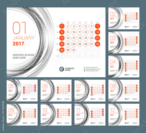 Calendar Template for 2017 Year. Vector Illustration. Week Starts on Sunday
