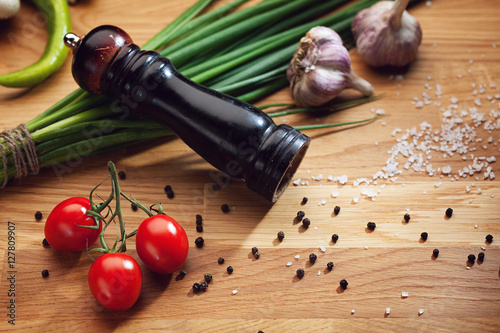 Cooking ingredients on wooden table