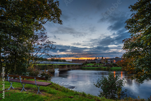 Wark Bridge over North Tyne in Twilight, as the river passes the village of Wark in Northumberland, on its way to the confluence with the South Tyne