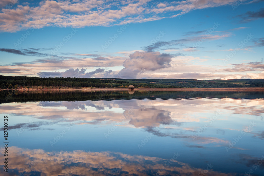 Reflected Sky in Kielder Reservoir, in Kielder Water and Forest Park, Northumberland, which has the largest man made lake in Northern Europe. The reservoir sits in the North Tyne Valley