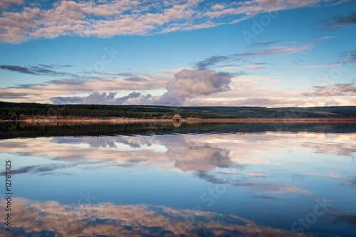 Reflected Sky in Kielder Reservoir, in Kielder Water and Forest Park, Northumberland, which has the largest man made lake in Northern Europe. The reservoir sits in the North Tyne Valley