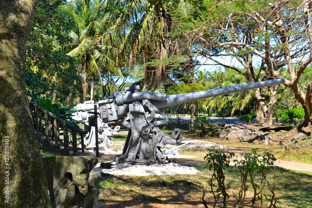 Artillery left over from World War II on the island of Saipan. Older Japanese guns on the island of Saipan. Artillery left over from World War II on the island of Saipan. Older Japanese guns on the island of Saipan.