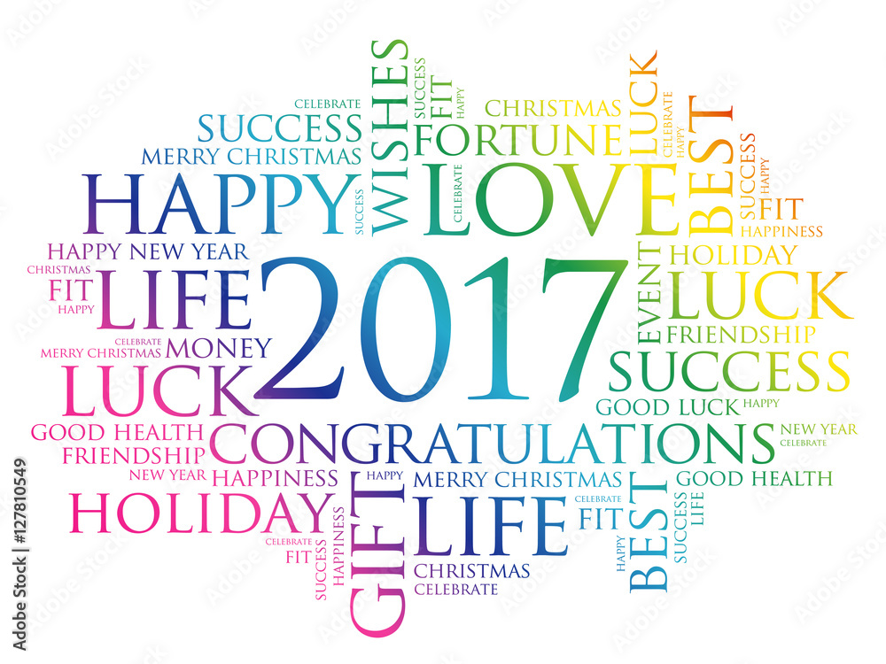 Fototapeta premium 2017 year greeting word cloud collage, Happy New Year celebration greeting card
