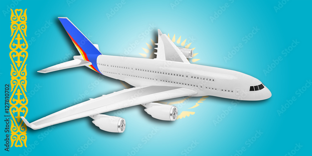 Plane and Kazakhstan flag. Plane and Kazakhstan flag.