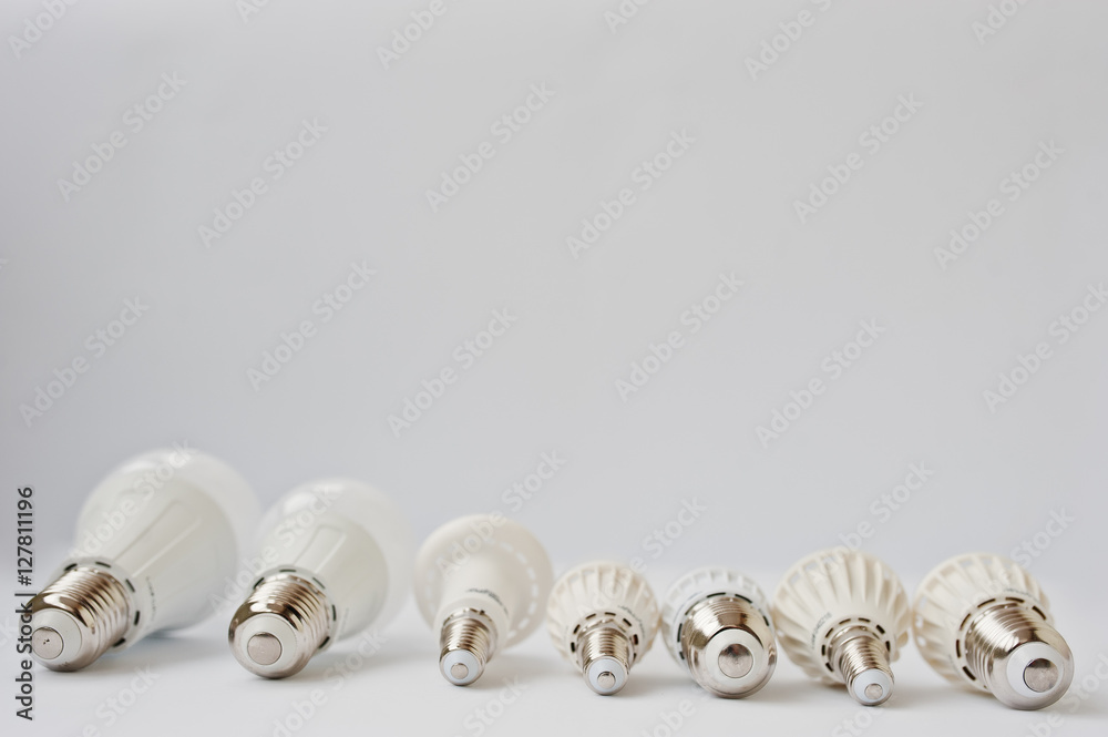 Set of row LED bulbs isolated on white background. Set of row LED bulbs isolated on white background.