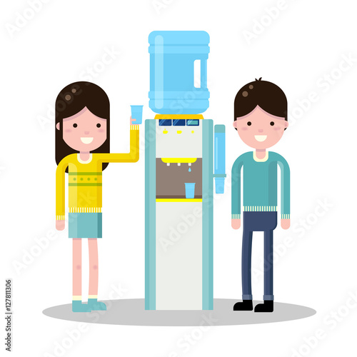 Vector flat illustration with water cooler and bottle.