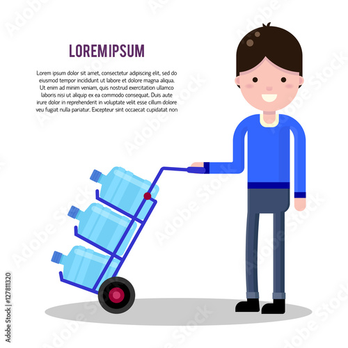 Vector flat illustration with water cooler and bottle. Modern te