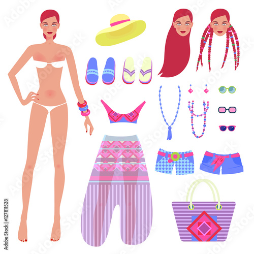 Vector illustration - beach fashion. Constructor.