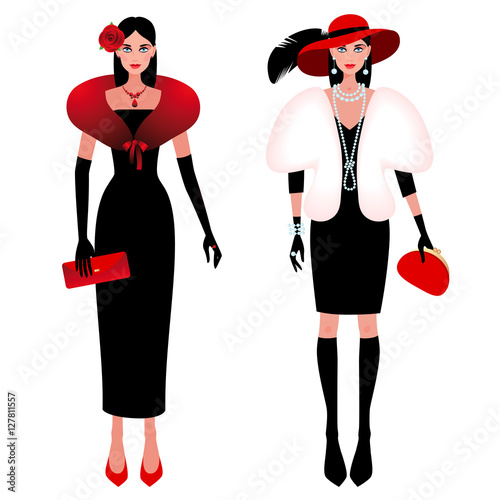 Vector illustration - girl in elegant clothes.