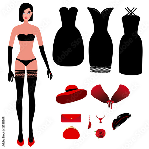 Vector illustration - girl and clothes. Constructor.