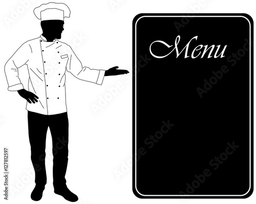 kitchen chef offers dinning menu silhouette - vector