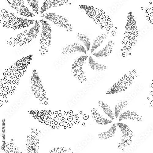 Abstract seamless pattern. Line graph. Vector shapes look like comets.Black and white pattern of round shapes. A template for a print fabric, wrapping paper, textiles.Like bubbles on the water