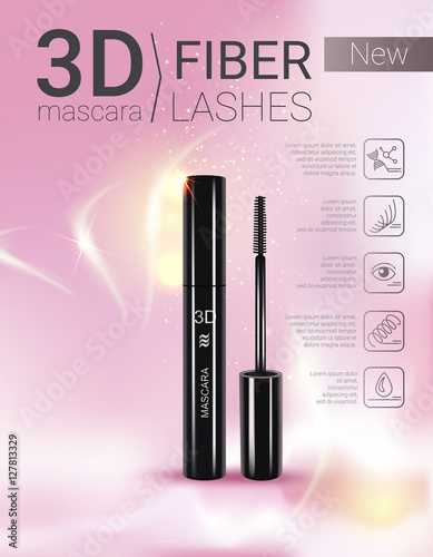 Vector Illustration with mascara brush and its container.