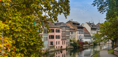 Strasbourg, water canal and nice house in Petite France area.