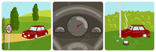 Car speeding and accident vector illustration