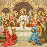 BRATISLAVA, SLOVAKIA, NOVEMBER - 21, 2016: The lithography of Last Supper in Missale Romanum by unknown artist with the initials F.M.S from end of 19. cent. and printed by Typis Friderici Pustet.